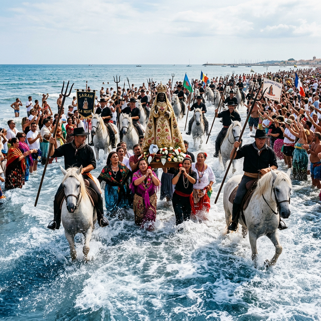 Procession de Sainte Sara entrant dans la mer